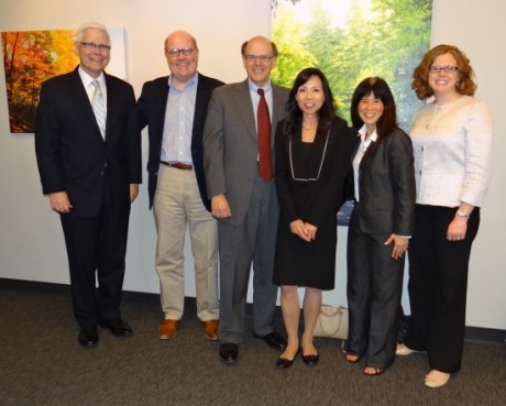 Spring 2015: Each level of the Minnesota Courts is represented in this photo: Associate Justice David Lillehaug, Court of Appeals Judge Francis Connolly, George, Hennepin County Judges Regina Chu and Susan Burke, and Melissa.