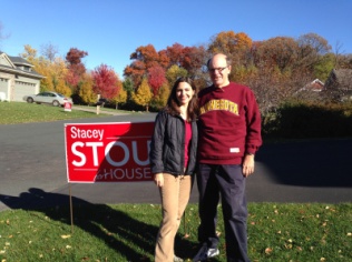 State Rep. candidate Stacey Stout and George before they knocked-doors in Stacey’s district on October 2014.